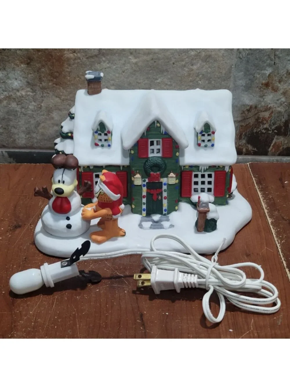 Vintage Danbury Mint Garfield Christmas Village Light Up House Odie Snowman Jim